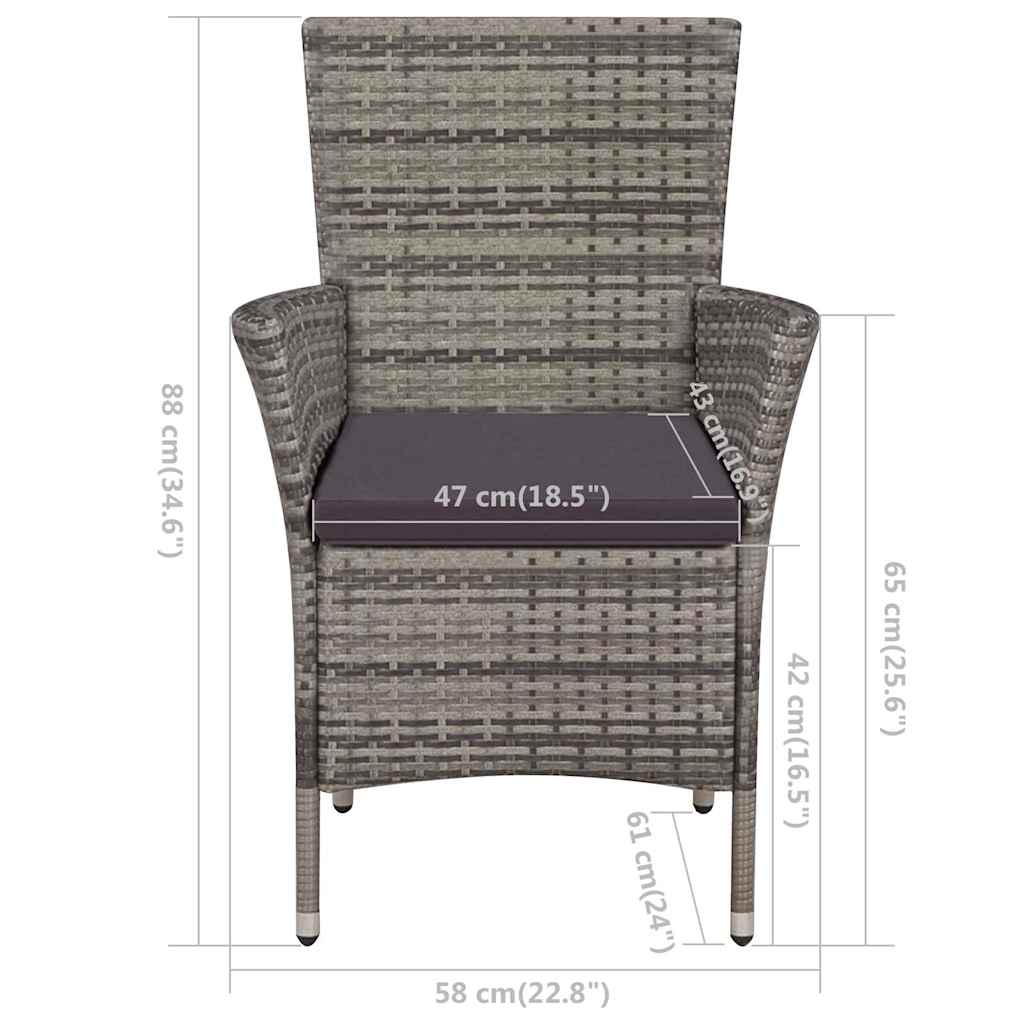 Garden Chairs 2 pcs with Cushions Poly Rattan Grey