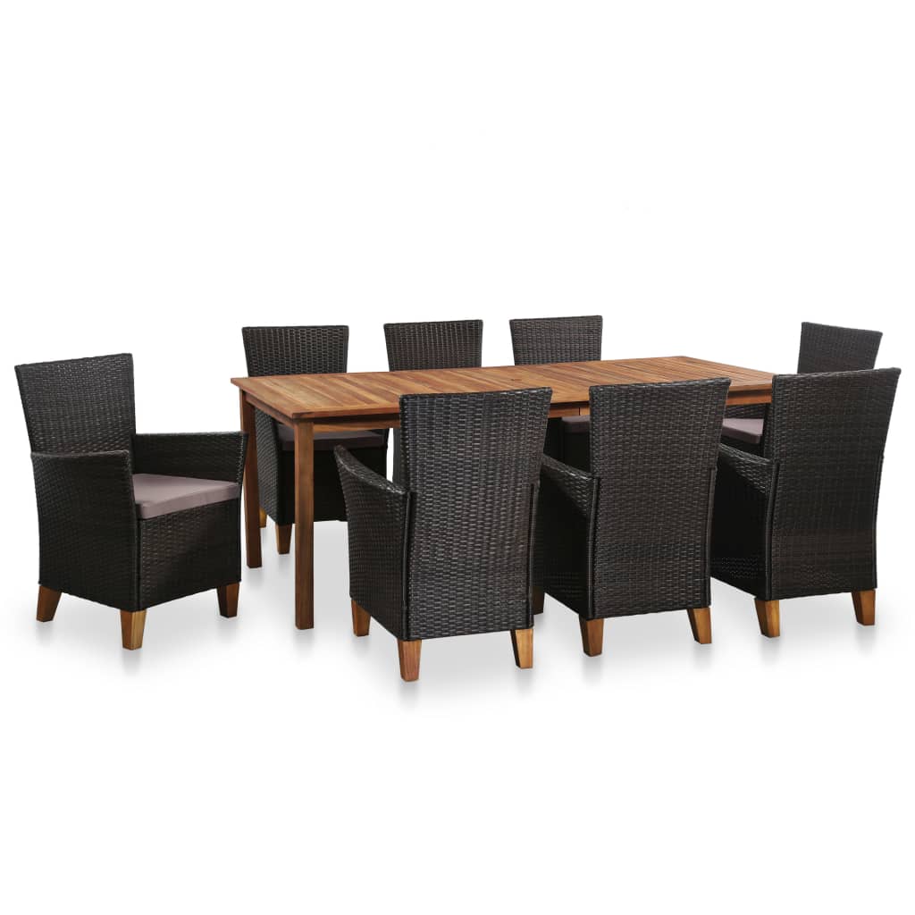 9 Piece Outdoor Dining Set Poly Rattan Brown and Grey