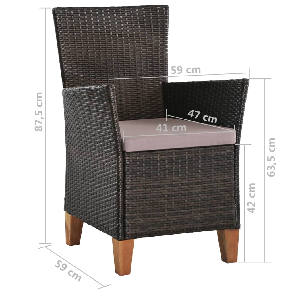 Outdoor Chairs with Cushions 2 pcs Poly Rattan Brown