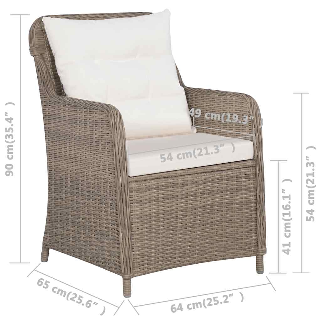 Outdoor Chairs with Cushions 2 pcs Poly Rattan Brown