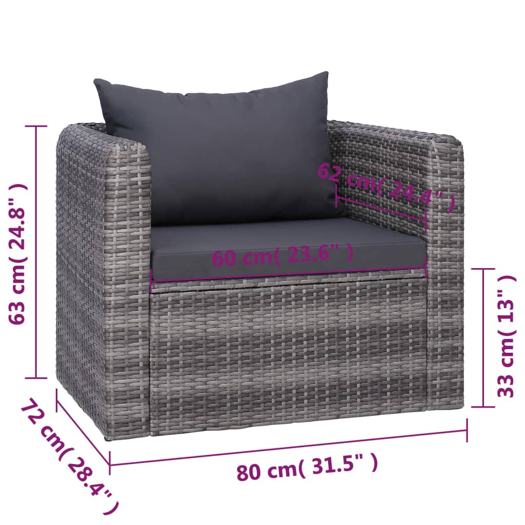 7 Piece Garden Sofa Set with Cushions & Pillows Poly Rattan Grey