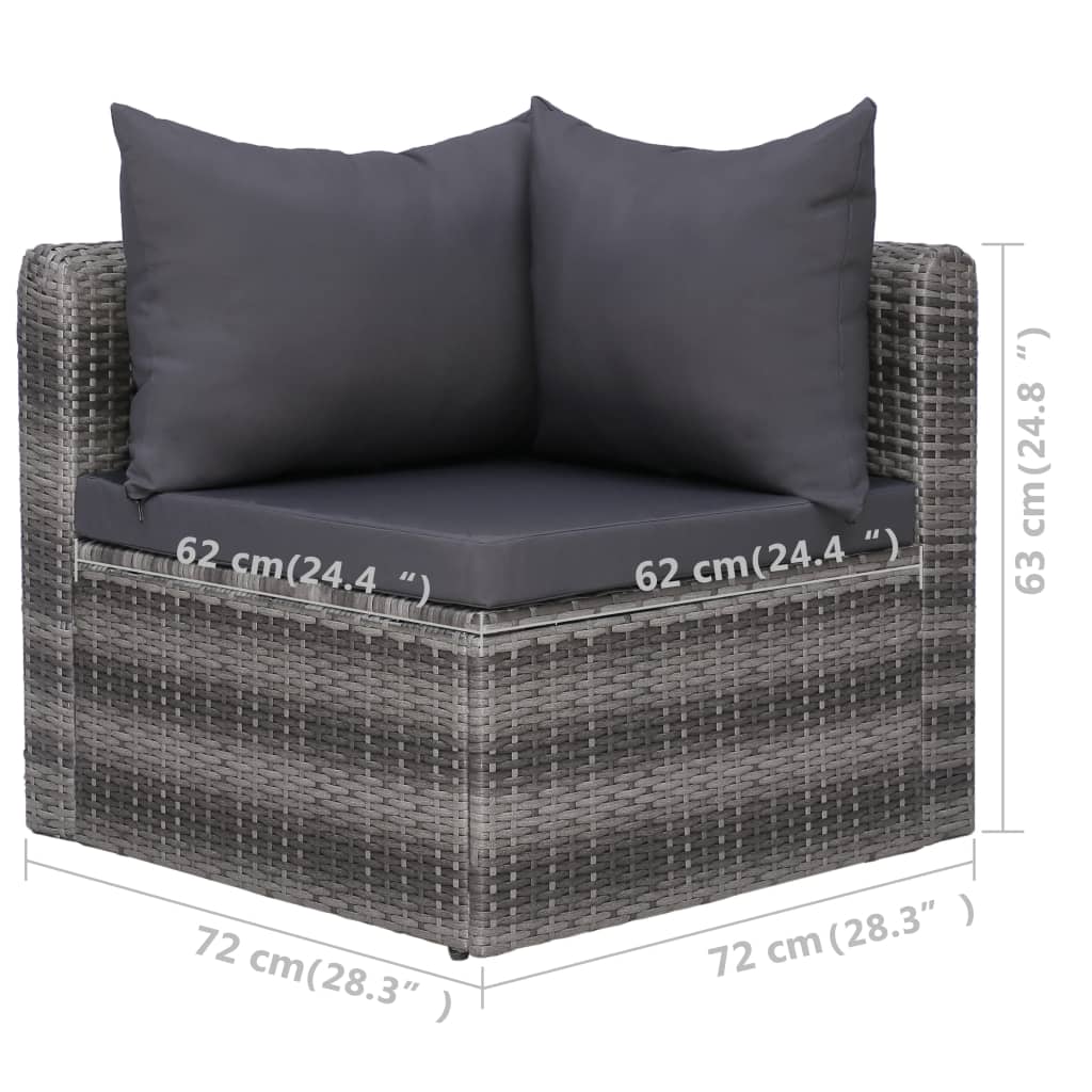 5 Piece Garden Sofa Set with Cushions & Pillows Poly Rattan Grey