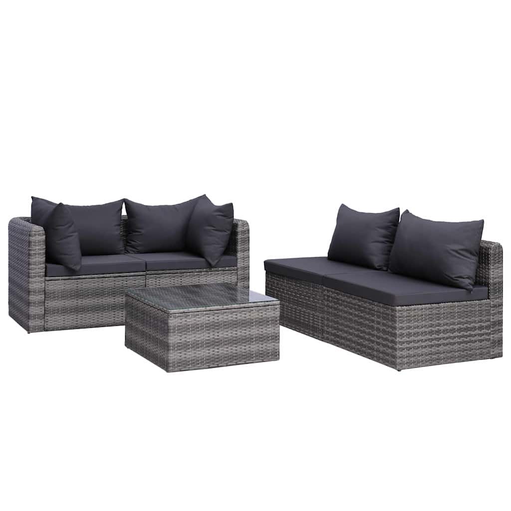 5 Piece Garden Sofa Set with Cushions & Pillows Poly Rattan Grey