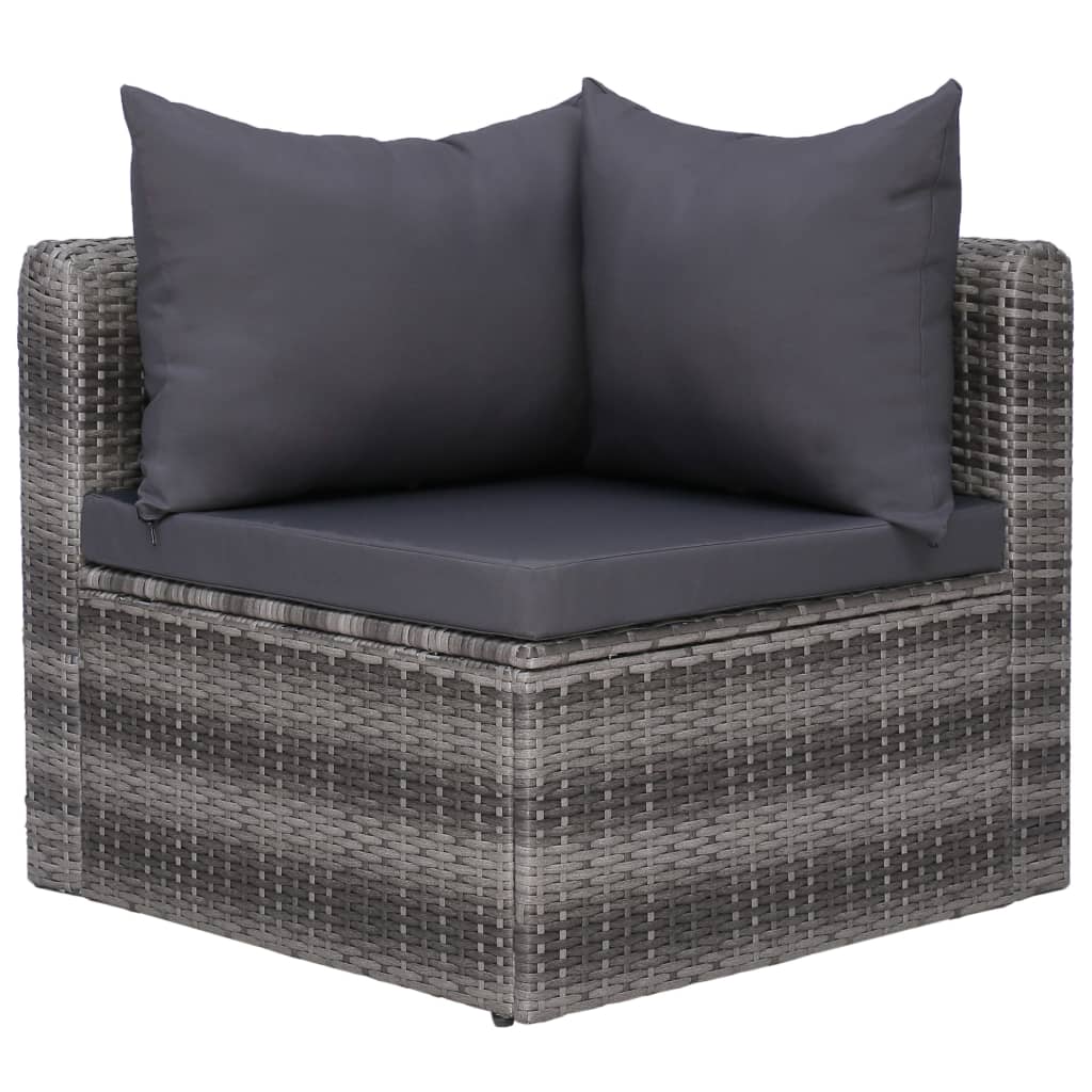 5 Piece Garden Sofa Set with Cushions & Pillows Poly Rattan Grey