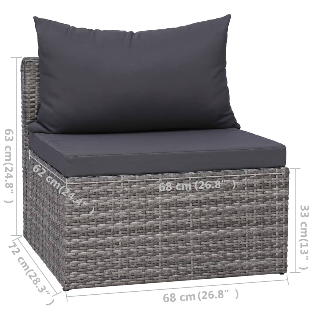 5 Piece Garden Sofa Set with Cushions & Pillows Poly Rattan Grey