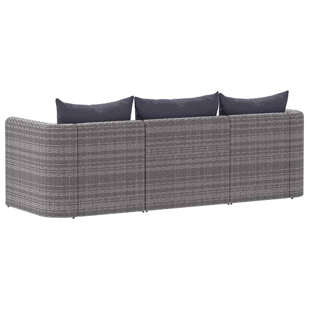 3 Piece Garden Sofa Set with Cushions Grey Poly Rattan