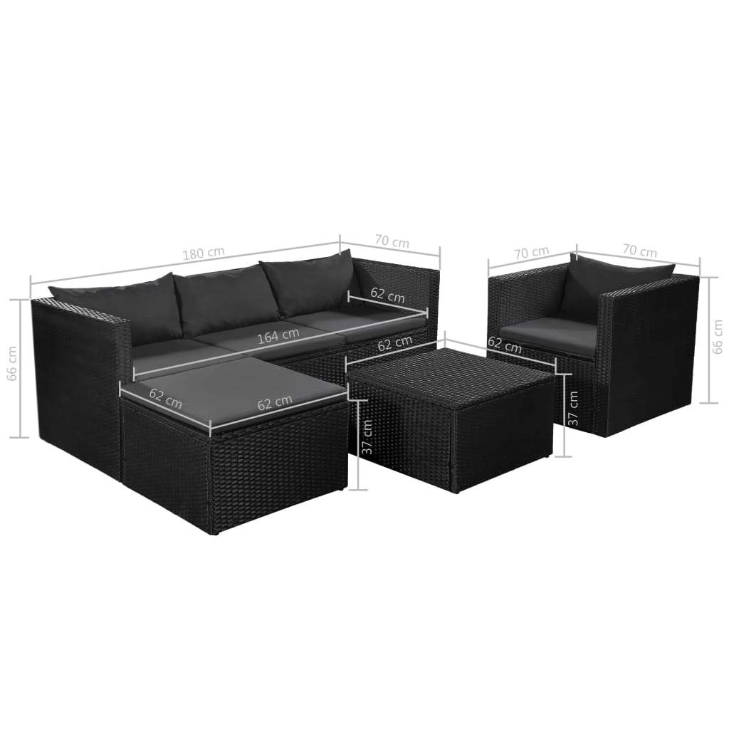 4 Piece Garden Lounge Set Poly Rattan Black and Grey