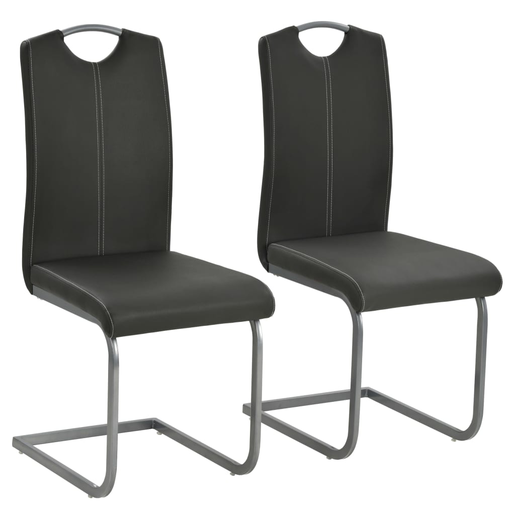 Cantilever Dining Chairs 2 pcs Grey Faux Leather