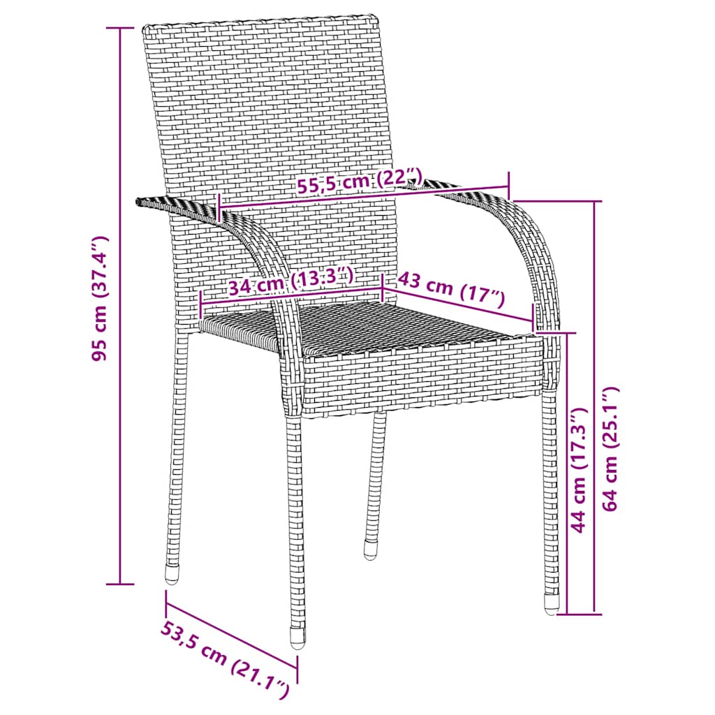 Stackable Outdoor Chairs 2 pcs Poly Rattan Brown