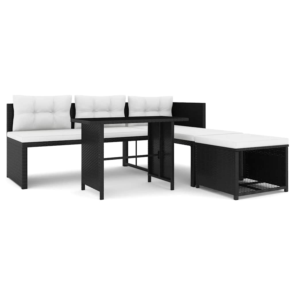 4 Piece Garden Lounge Set Poly Rattan Black