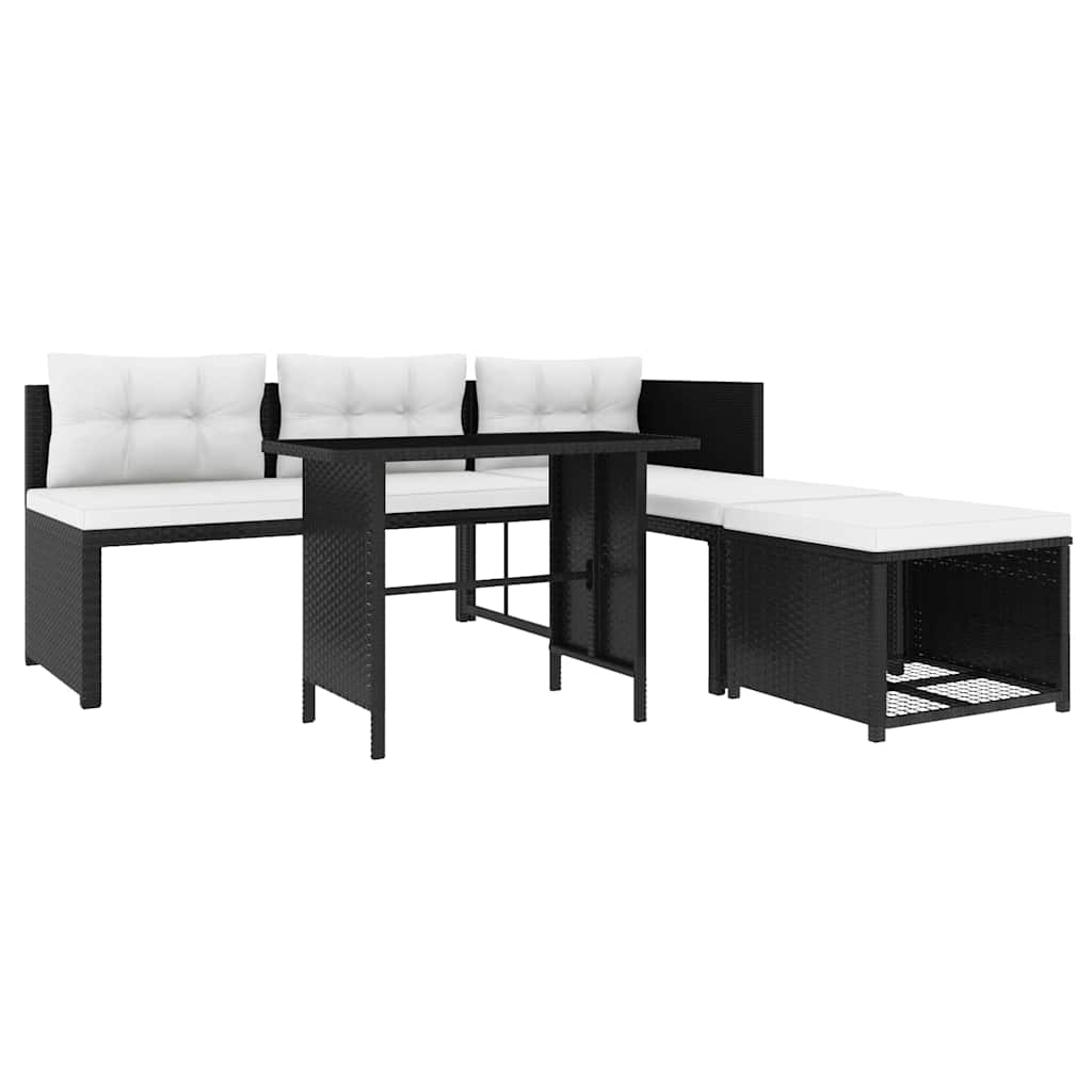 4 Piece Garden Lounge Set Poly Rattan Black