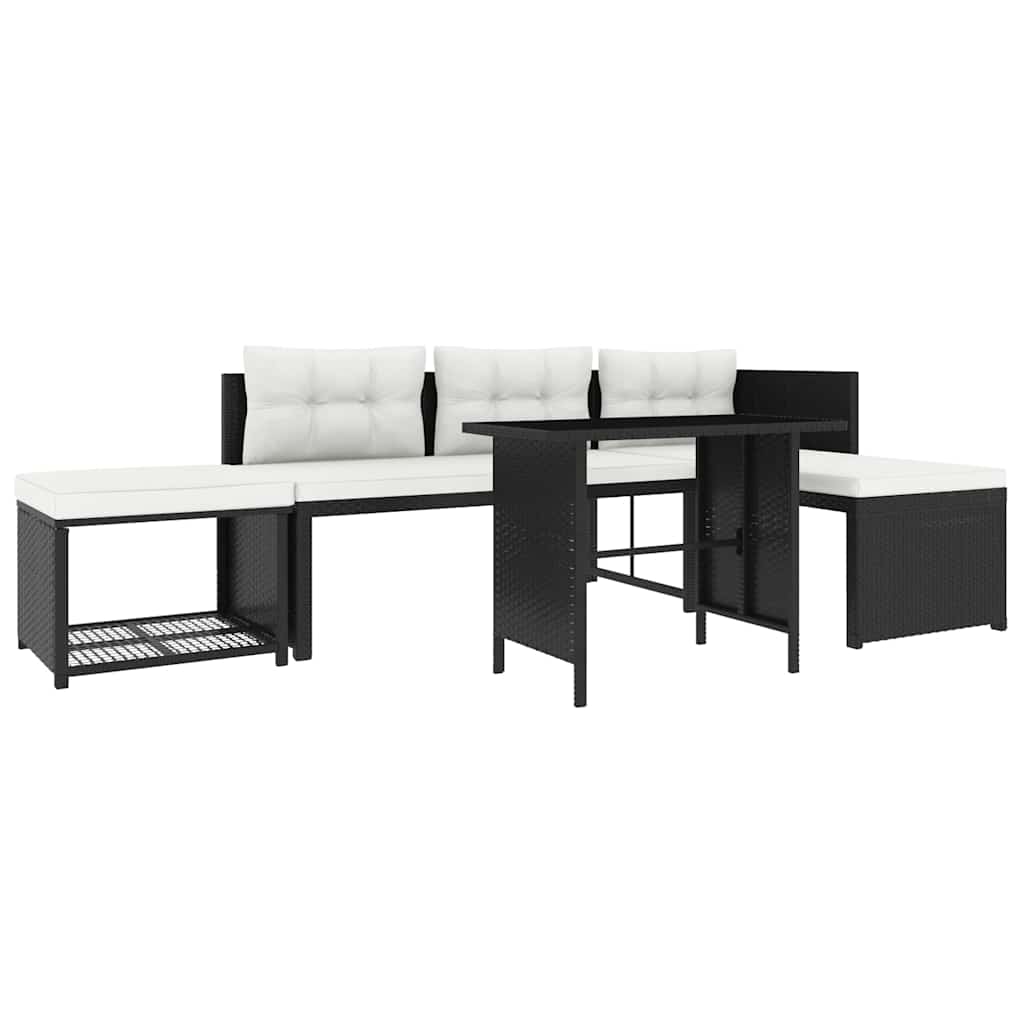 4 Piece Garden Lounge Set Poly Rattan Black