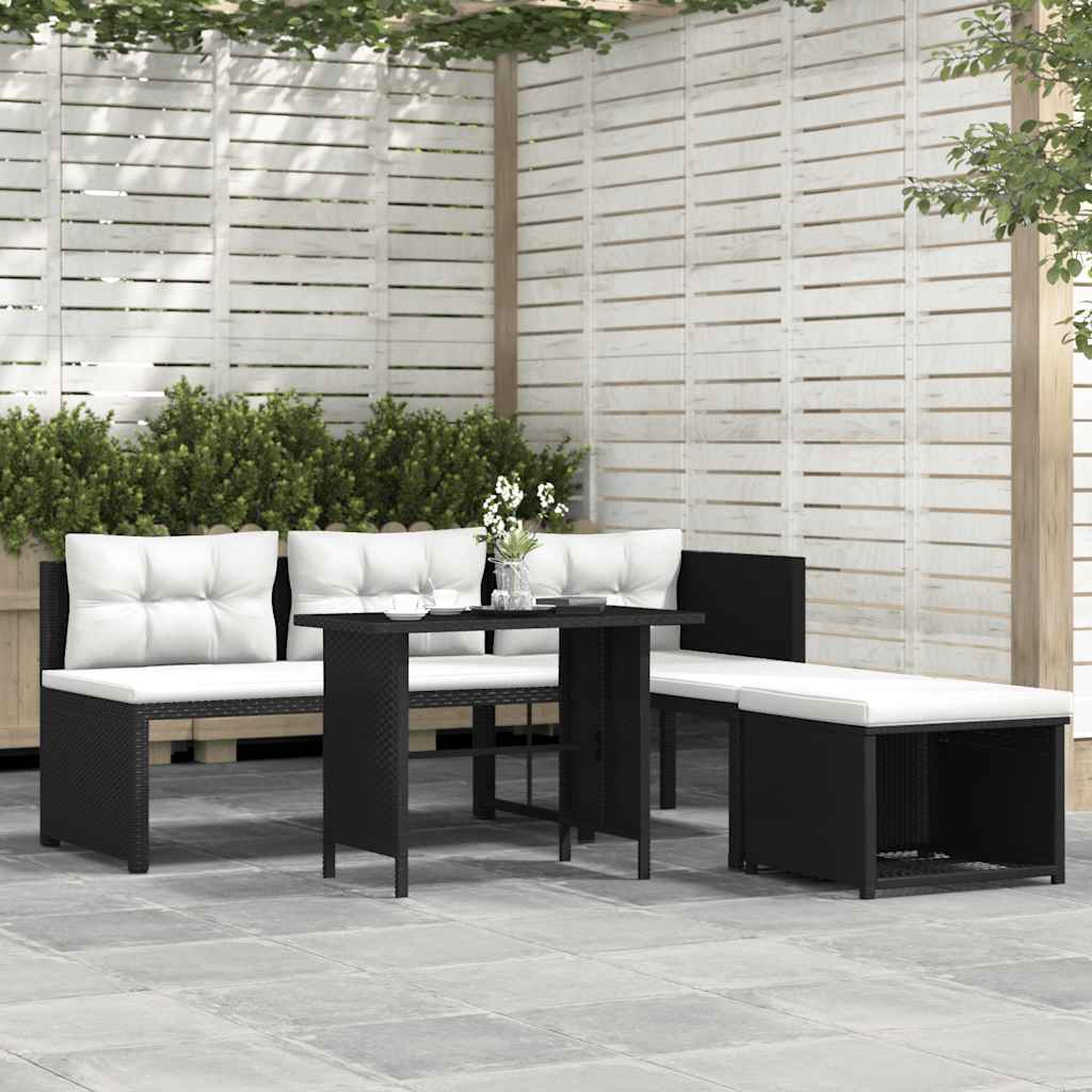 4 Piece Garden Lounge Set Poly Rattan Black