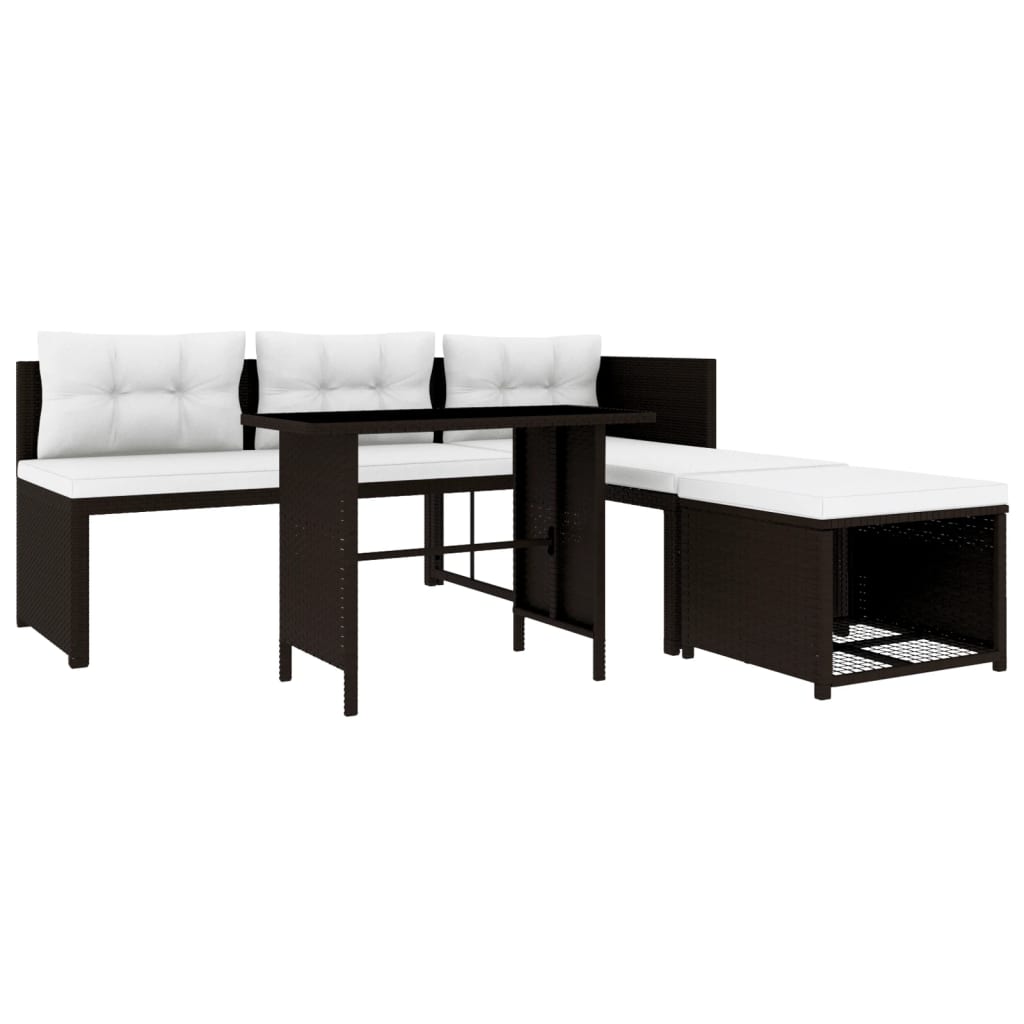 4 Piece Garden Lounge Set Poly Rattan Brown