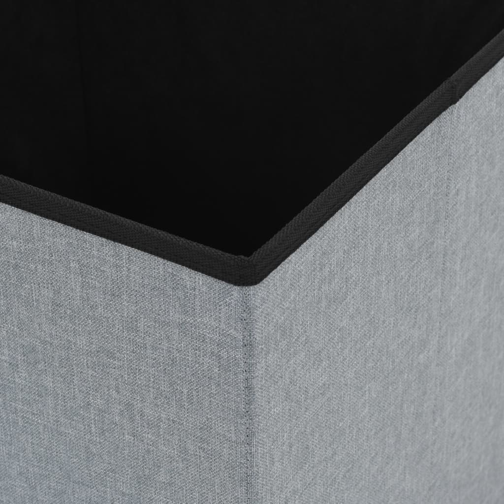 Folding Storage Stool Light Grey Faux Linen