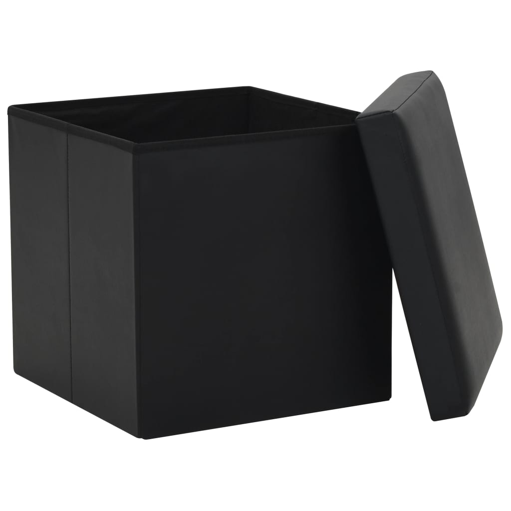 Folding Storage Stool Black Faux Leather