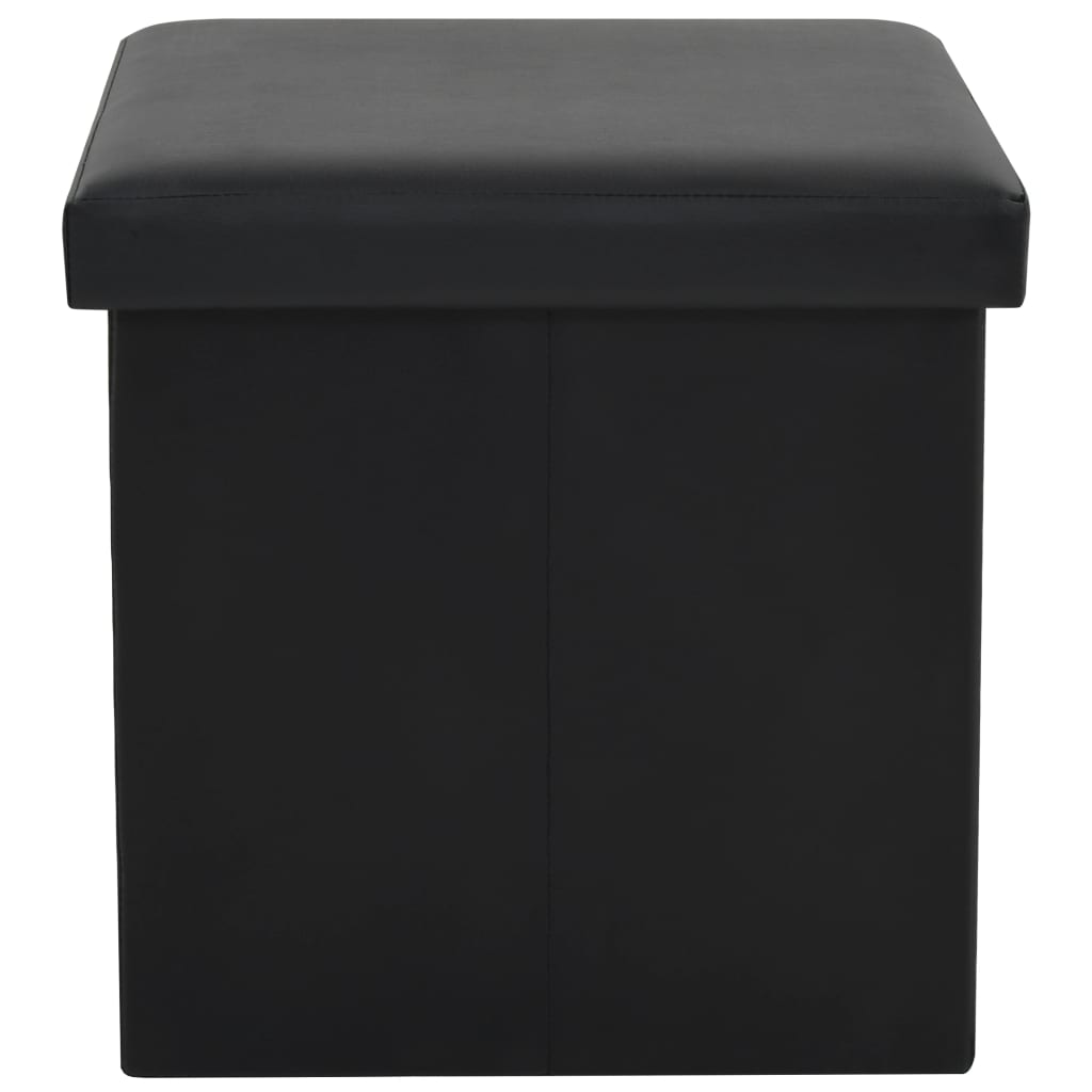Folding Storage Stool Black Faux Leather