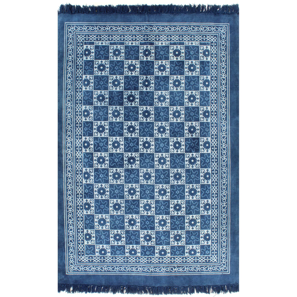 Kilim Rug Cotton 120x180 cm with Pattern Blue