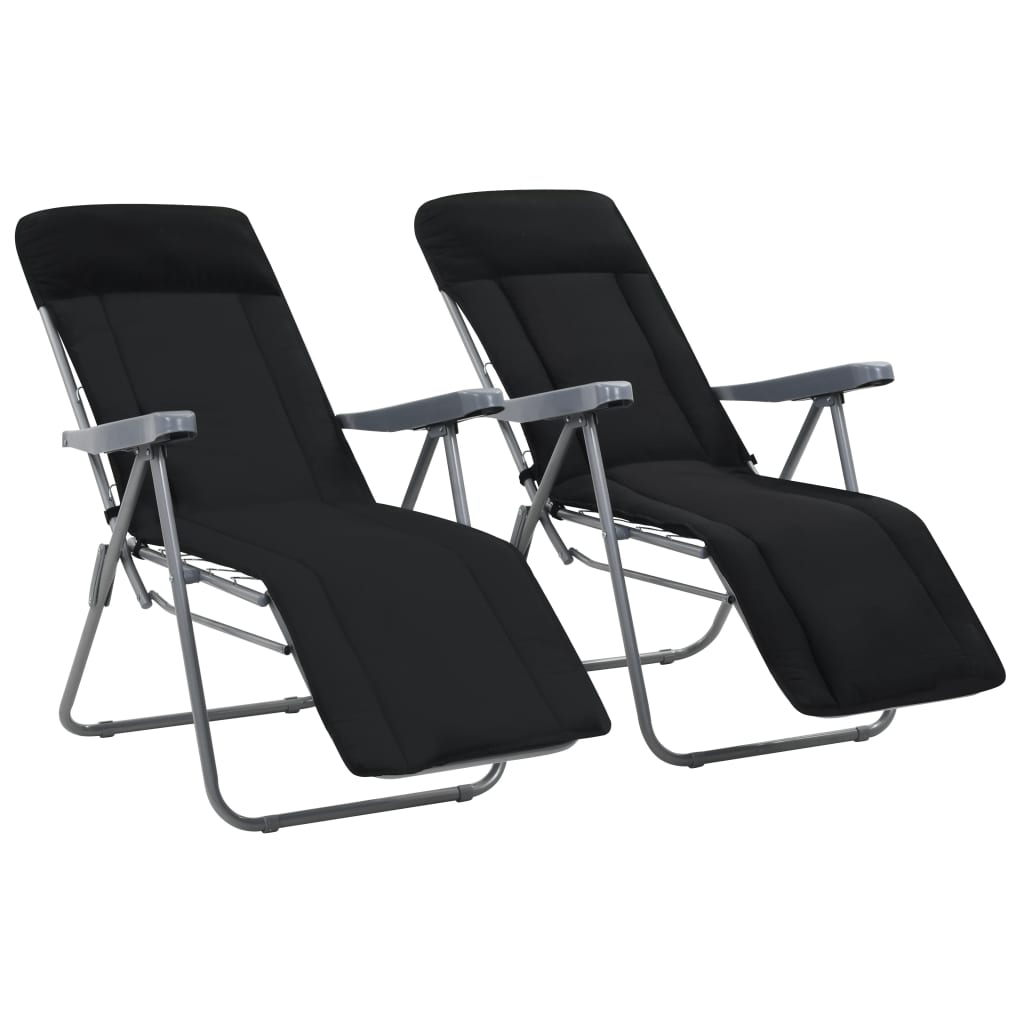 Folding Chairs with Cushions 2 pcs Black