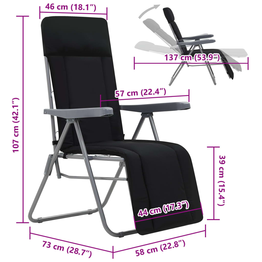 Folding Chairs with Cushions 2 pcs Black
