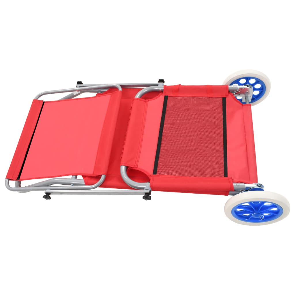 Folding Sun Lounger with Canopy and Wheels Steel Red