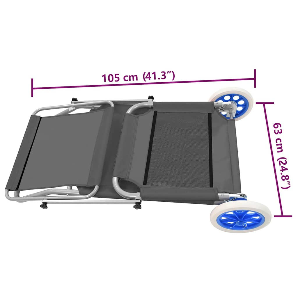 Folding Sun Lounger with Canopy and Wheels Steel Grey