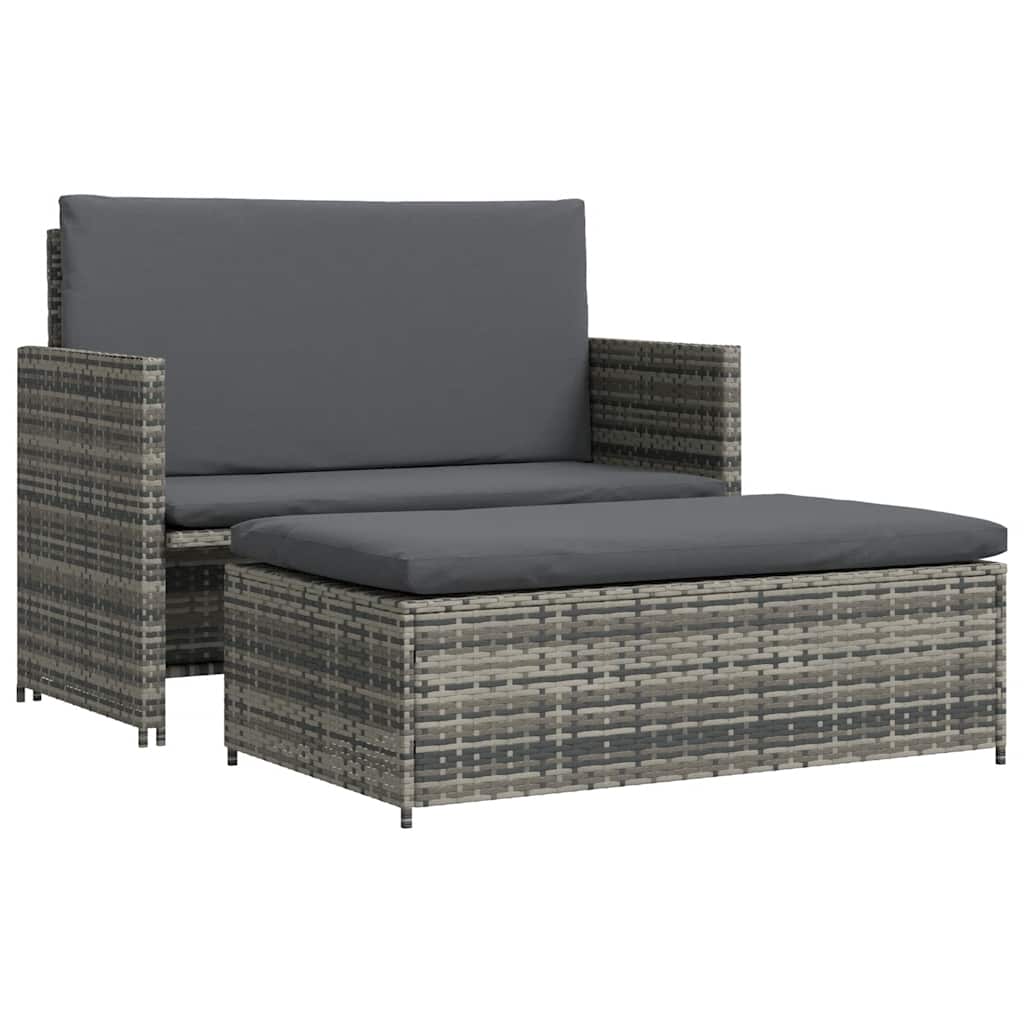 2 Piece Garden Lounge Set with Cushions Poly Rattan Grey