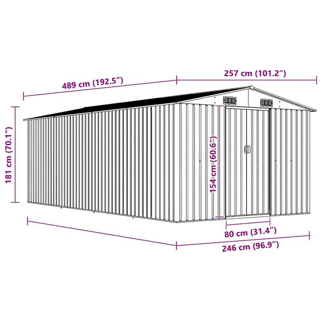 Garden Shed 257x489x181 cm Metal Grey