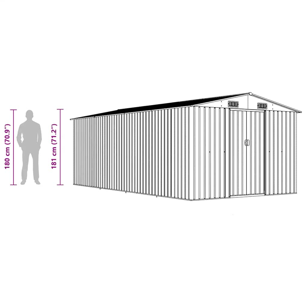 Garden Shed 257x489x181 cm Metal Grey