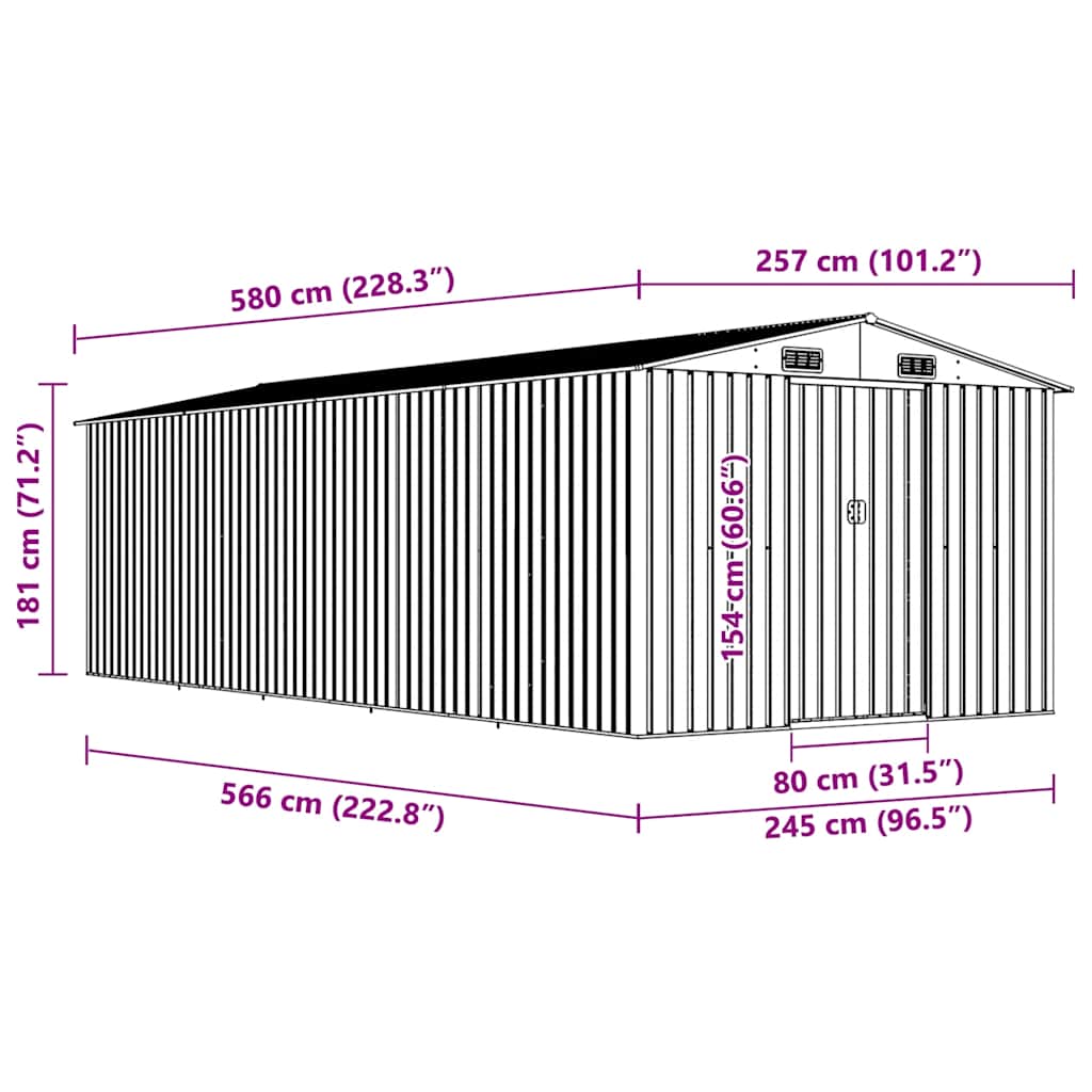 Garden Shed 257x580x181 cm Metal Grey