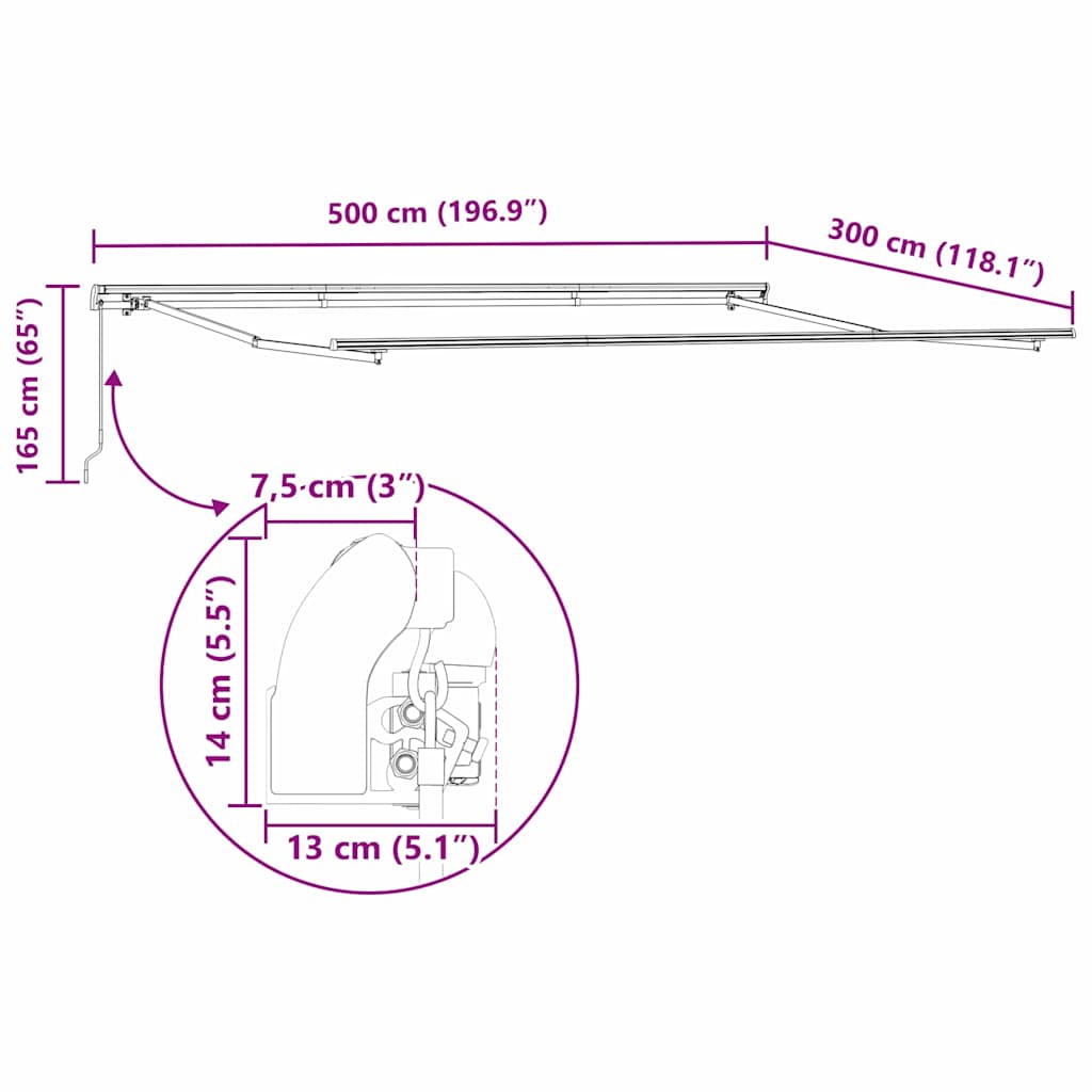 Awning Manual White 5 x 3 m Metal