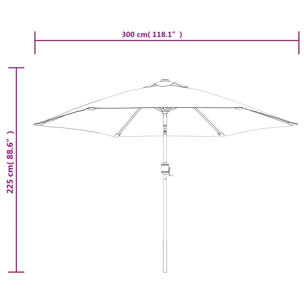 Garden Parasol with LED Lights and Steel Pole 300 cm Taupe