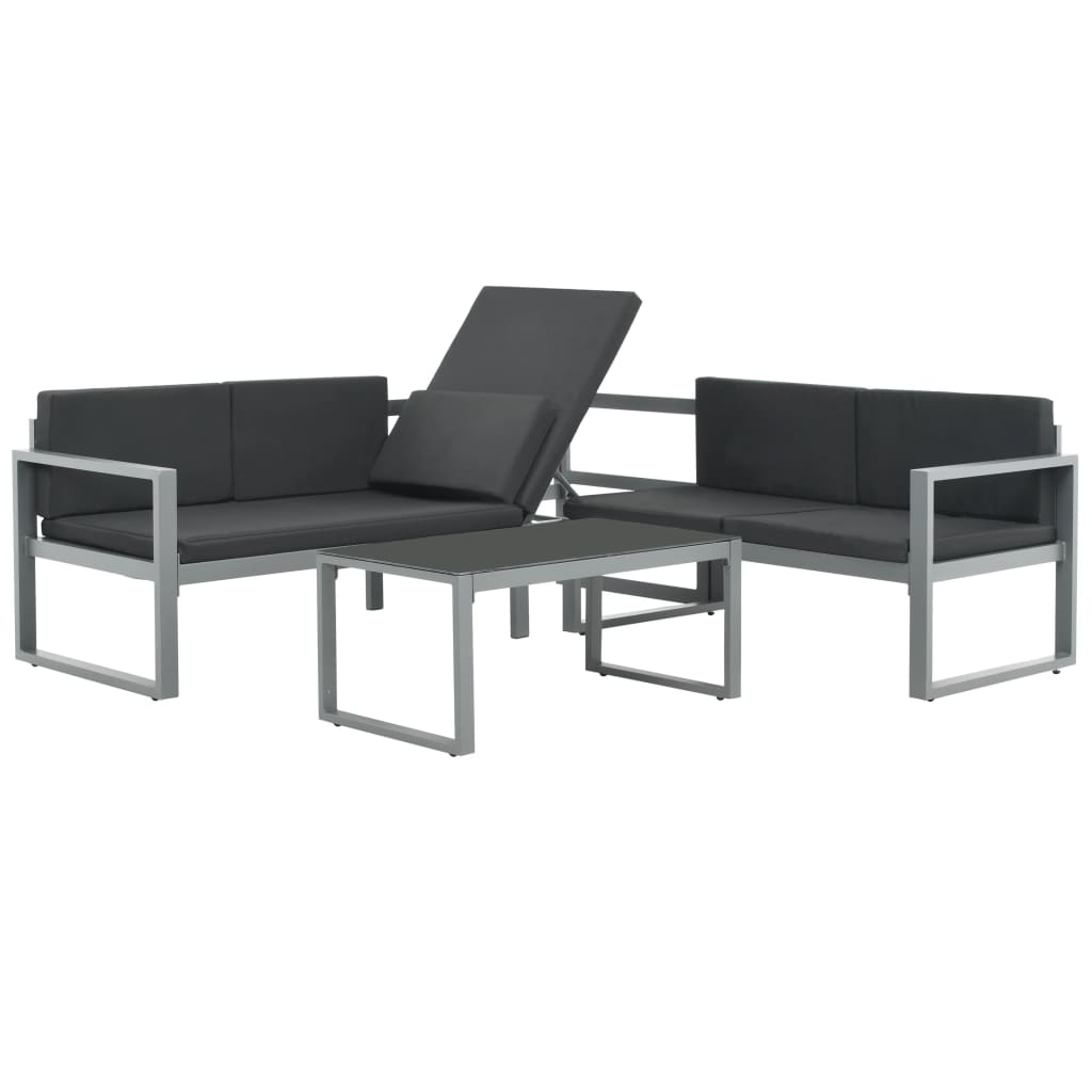 3 Piece Garden Lounge Set with Cushions Aluminium Black