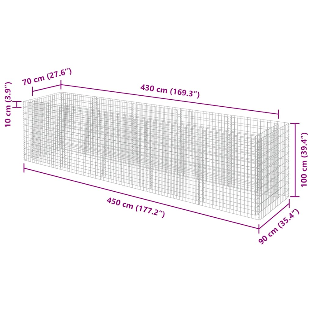 Gabion Raised Bed Galvanised Steel 450x90x100 cm