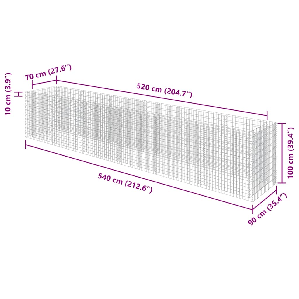 Gabion Raised Bed Galvanised Steel 540x90x100 cm