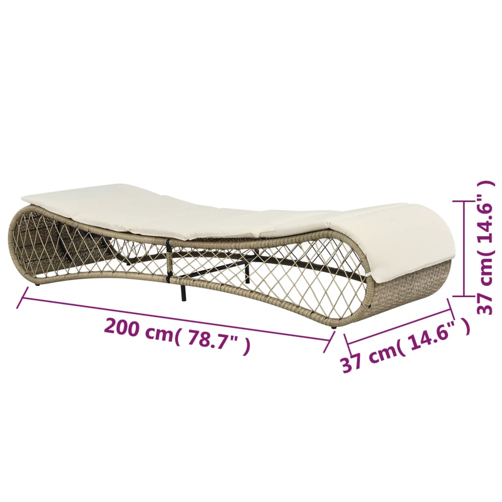 Sun Lounger with Cushion Poly Rattan Grey
