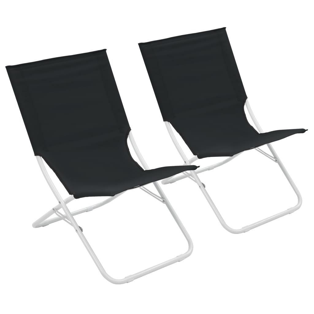 Folding Beach Chairs 2 pcs Black