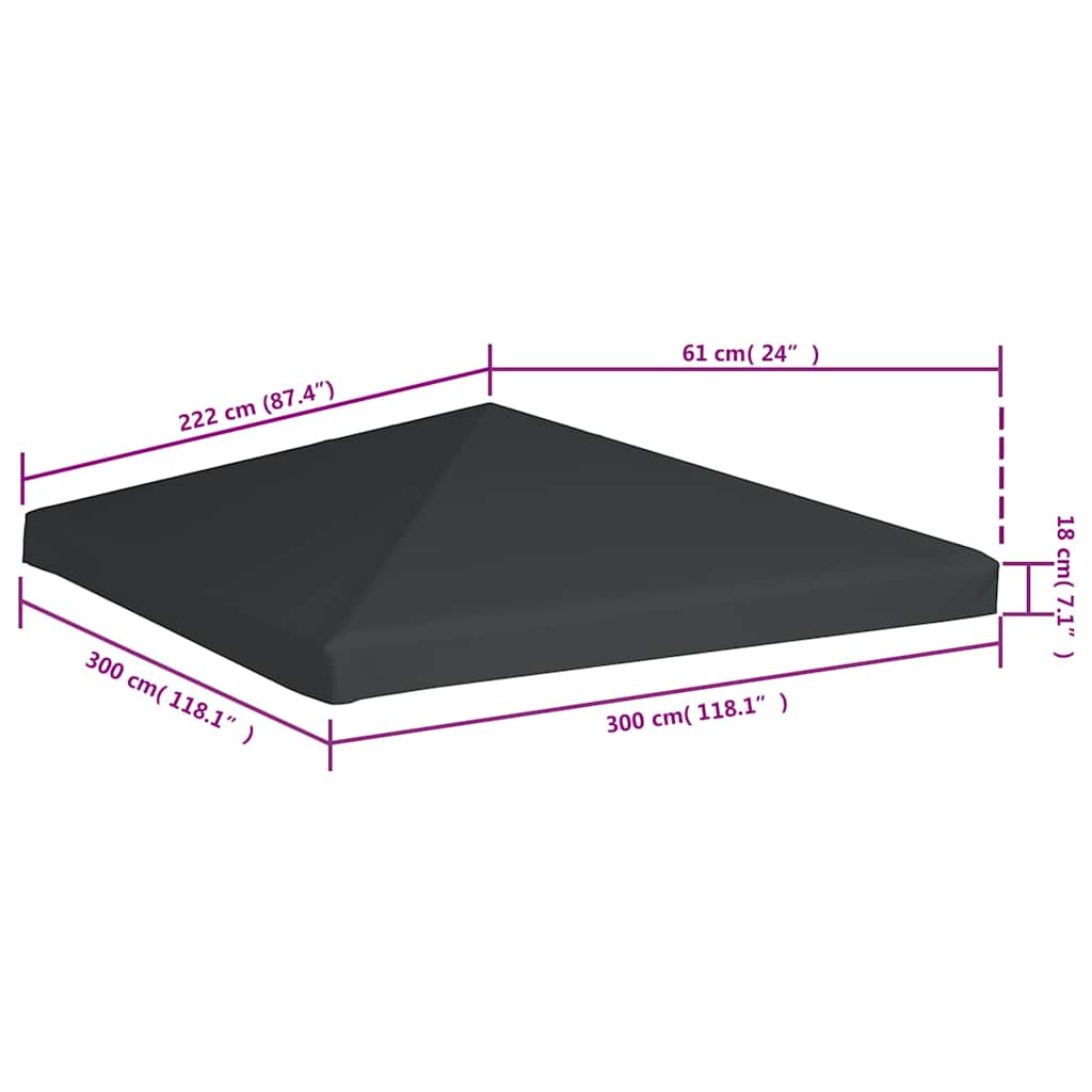 Gazebo Top Cover 310 g/m² 3x3 m Grey