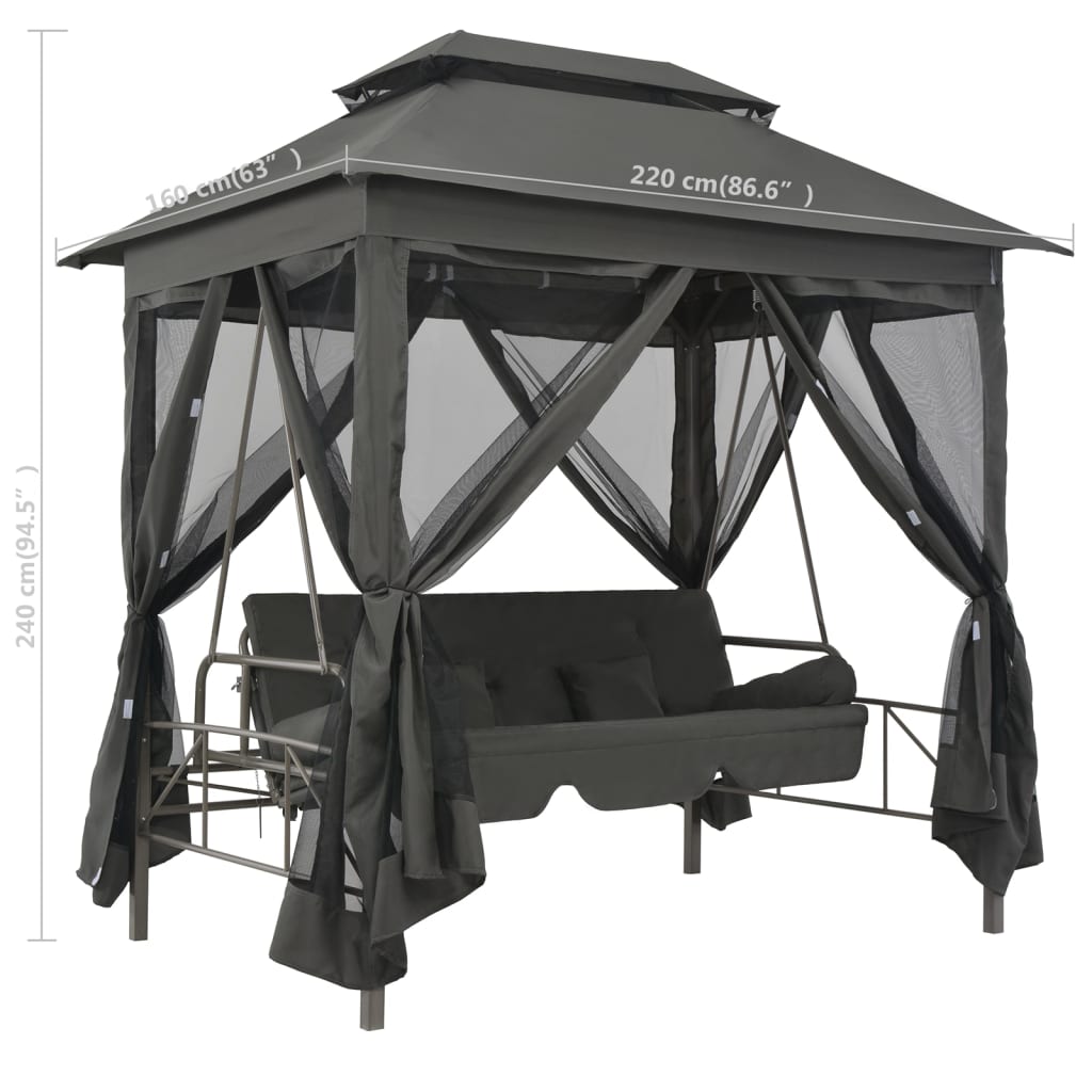 Outdoor Convertible Swing Bench with Canopy 220x160x240 cm