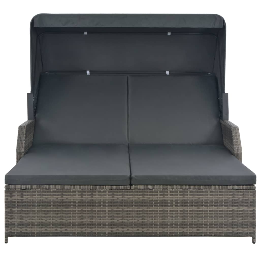 2-Person Sun Lounger with Canopy Poly Rattan Grey