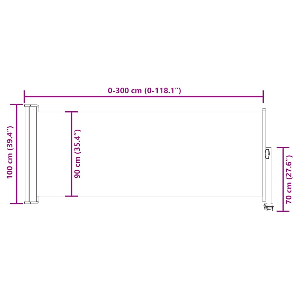 Patio Retractable Side Awning 100 x 300 cm Grey