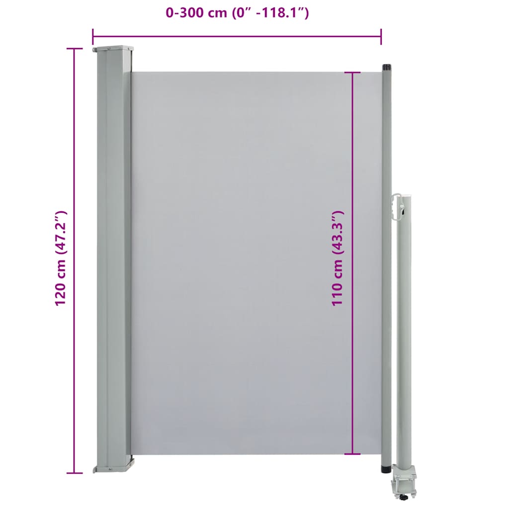 Patio Retractable Side Awning 120 x 300 cm Grey