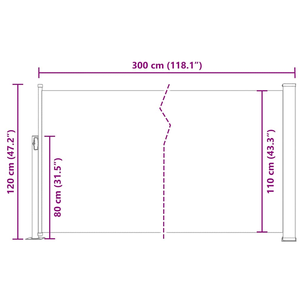Retractable Side Awning 120 x 300 cm Cream