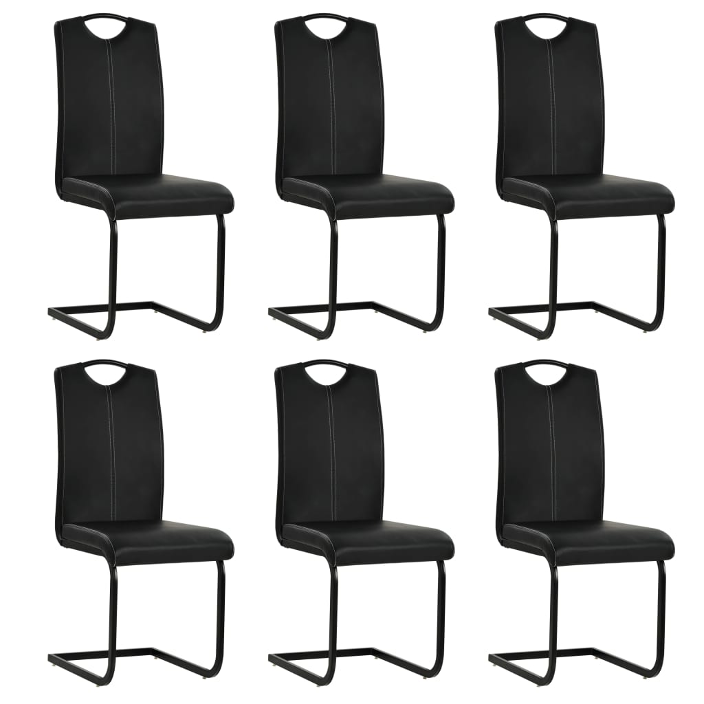 Cantilever Dining Chairs 6 pcs Black Faux Leather