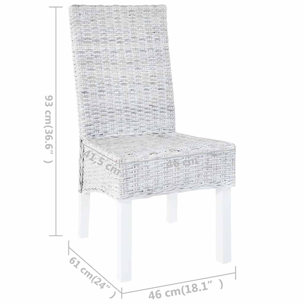 Dining Chairs 4 pcs White Kubu Rattan and Mango Wood