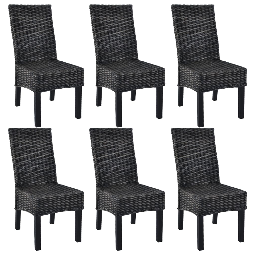 Dining Chairs 6 pcs Black Kubu Rattan and Mango Wood