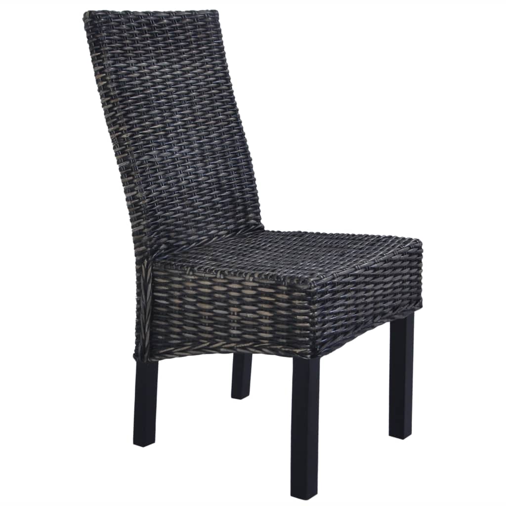Dining Chairs 6 pcs Black Kubu Rattan and Mango Wood