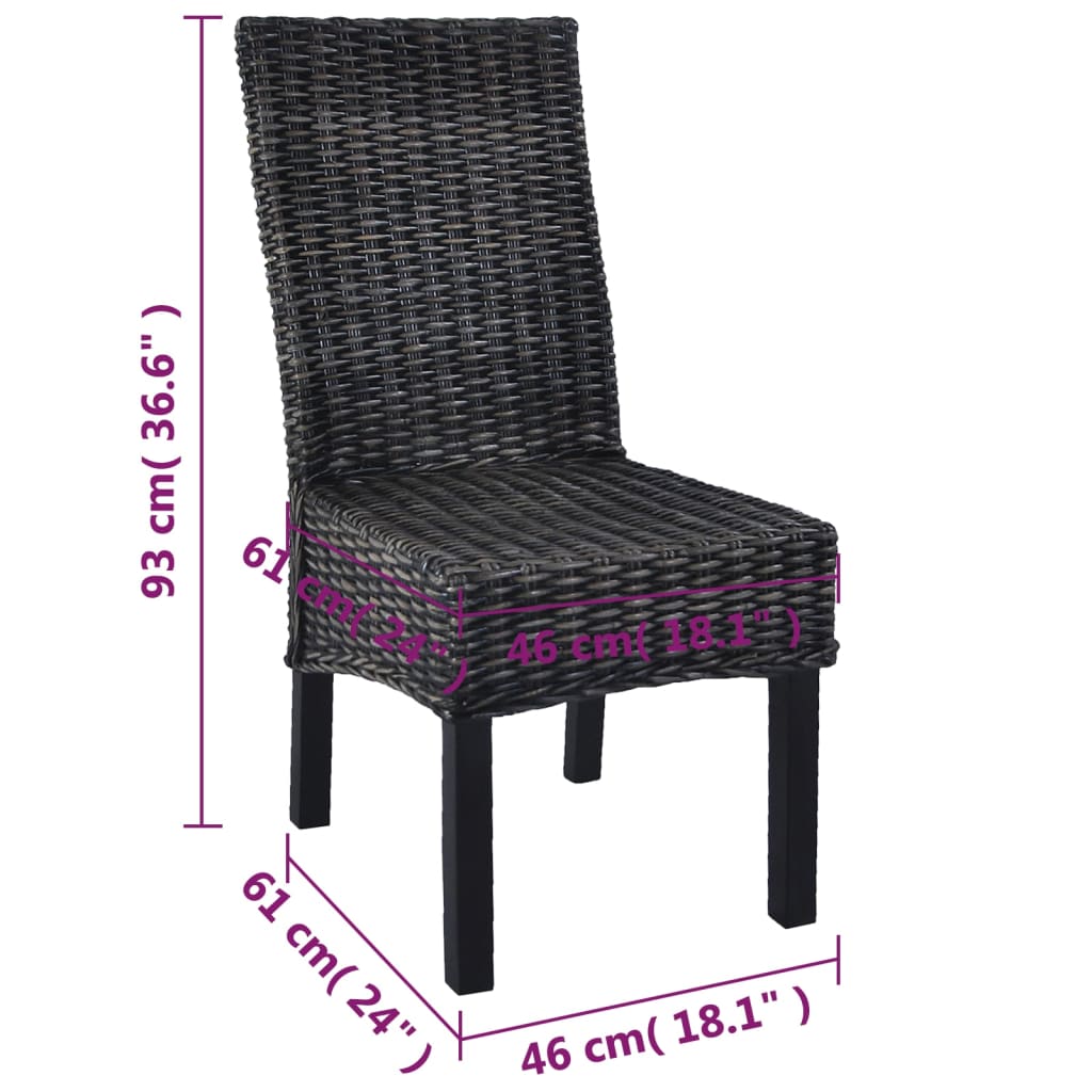Dining Chairs 6 pcs Black Kubu Rattan and Mango Wood