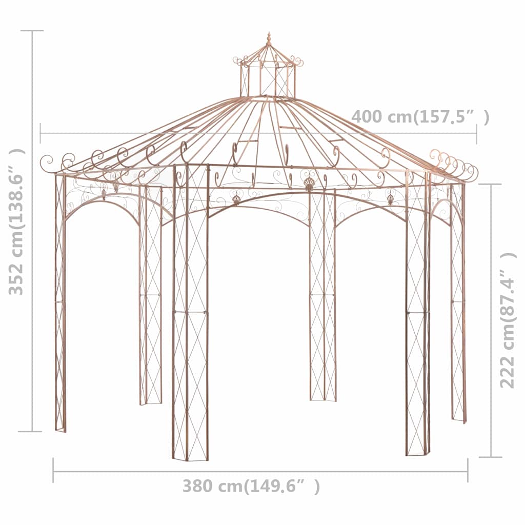 Garden Pavilion Antique Brown 4 m Iron