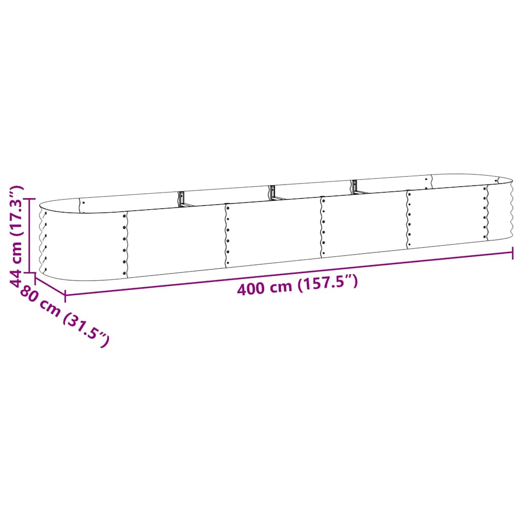 Garden Raised Bed 400x80x44 cm Galvanised Steel Silver
